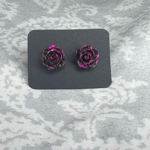 Metal-free Rose Earrings, Plastic Post Studs, Allergy Free Hypoallergenic